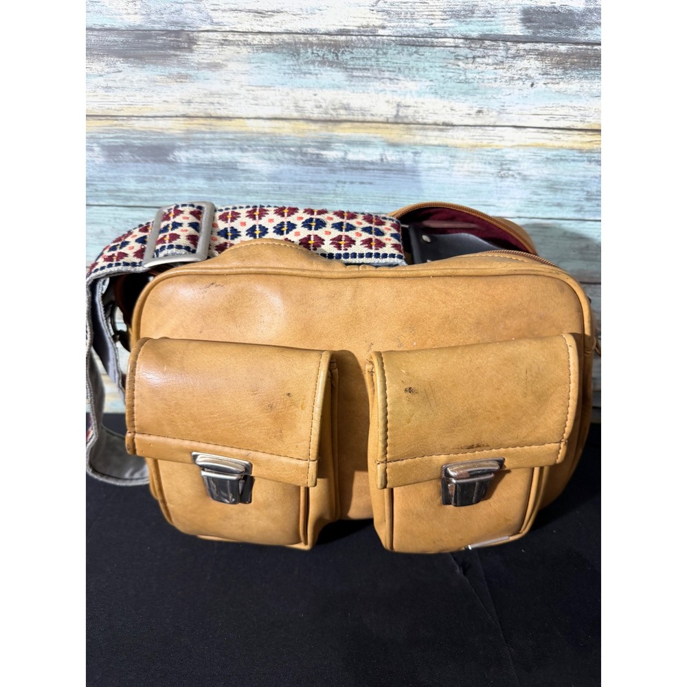 Marsand Camera Bag Tan‎ Leather Vintage USA Woven Strap EUC Utility Messenger